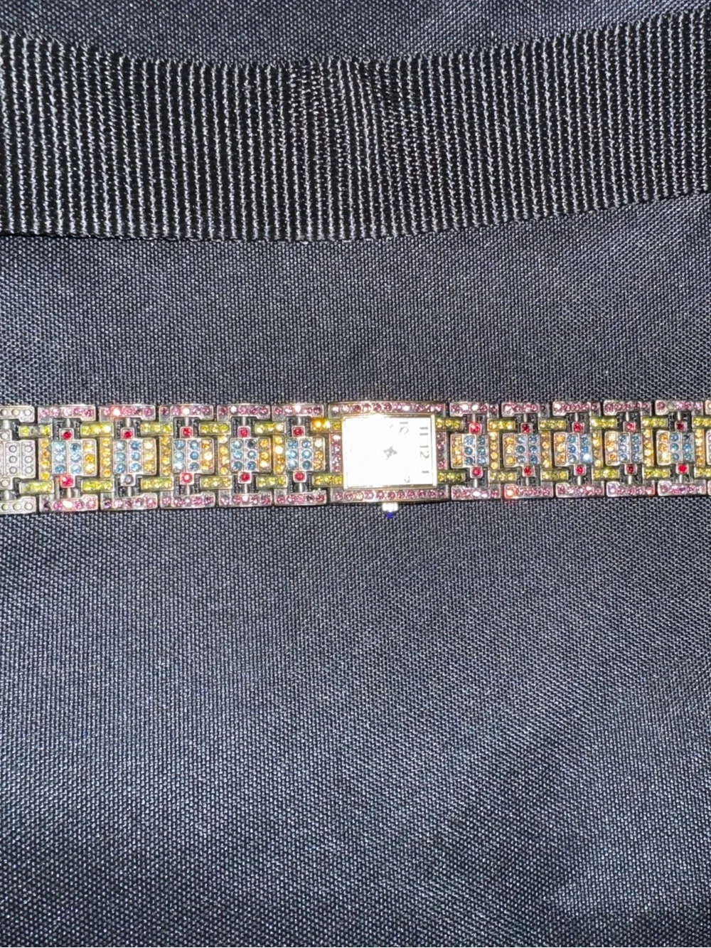 Heidi Daus Multicolor Crystal Bracelet Watch in Pink, Yellow, Blue & Red